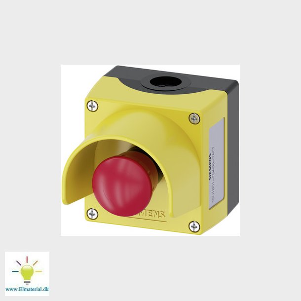 Trykknapkasse 22 mm, rund, top, gul, med beskyttelseskrave, 1 hul, metal, 40mm tryk, 1NC basis mont