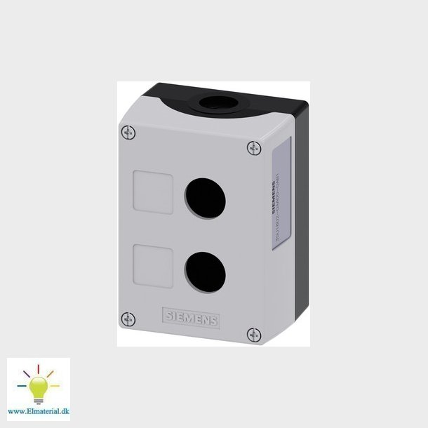 Trykknapkasse 22 mm, rund, top, gr, 2 huls plastik, fordybning til etiketter, tom