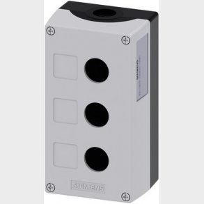 Trykknapkasse 22 mm, rund, top, gr�, 3 huls plastik, fordybning til etiketter, tom