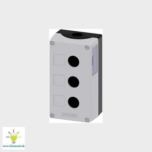 Trykknapkasse 22 mm, rund, top, gr, 3 huls plastik, fordybning til etiketter, tom