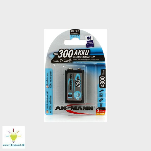 Batteri pro 9V 300 MAH genopladelig