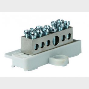 Potentialudligningsskinne med sokkel uden cover 1x 6-25  5x 1,5- 6 mm2