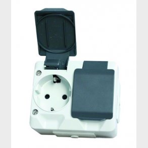 NORTIC Stikkontakt dobbelt Vandret med sidejord og b�rnesikring IP44 Gr� 16A/250V