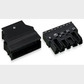 Hanstik 5-pol med kappe sort 2 ledere