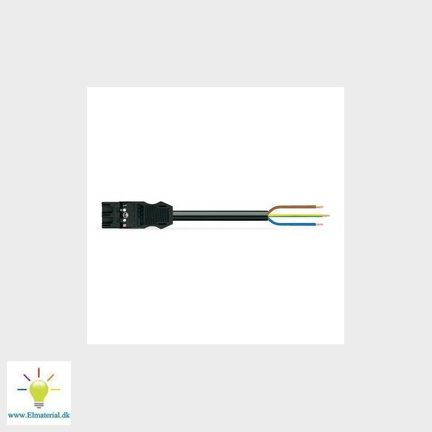 Tilslutningskabel 2M PVC Eca han/fri 3-polet, sort