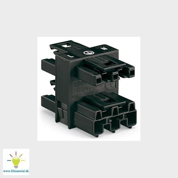 3-vejs afgreningsblok 3-polet sort