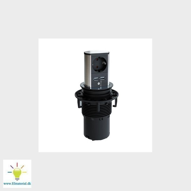 ELEVATOR Pop-up el udtag 2 x USB lader 2,15 A &amp; 1 x Schuko