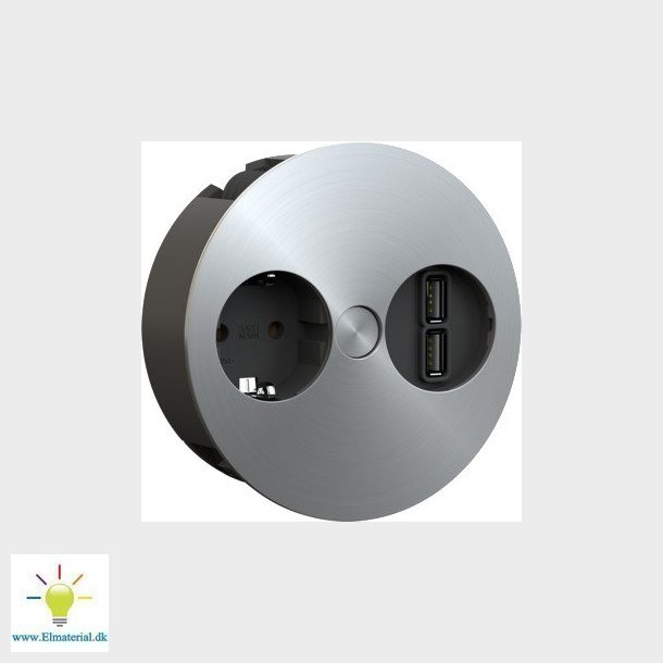 TWIST eludtag m/USB lader 3,1 A, rustfri stl look, 1 x Schuko