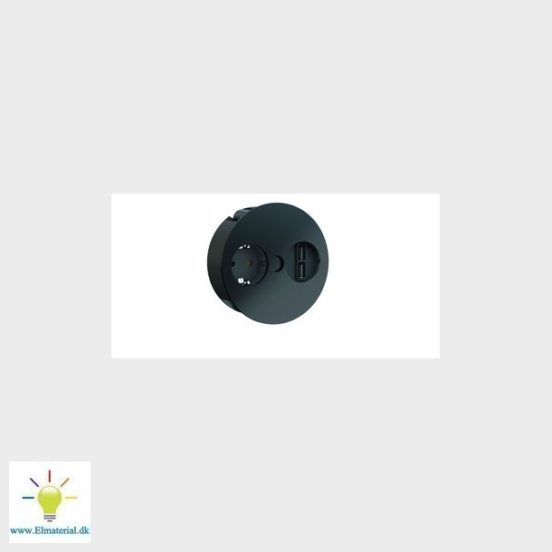 TWIST 1xSchuko 1xDobbelt USB lader 3,1A Sort semimat