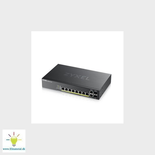 ZYXEL GS2220-10HP, 8-ports PoE+ Gigabit L2 Switch med 2 Gigabit combo porte (inkluderet 1 r Nebula 