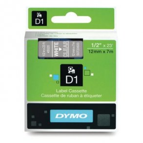 Tejpkassett DYMO D1 vit / klar 12mmx7m