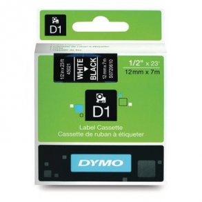 Tejpkassett DYMO D1 vit / svart 12mmx7m