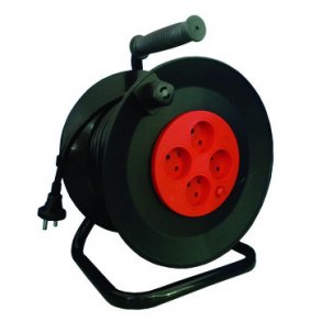 Kabeltrumma 4 uttag 25m u/j svart/röd