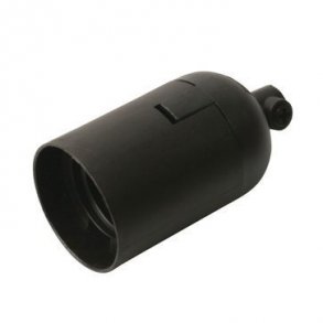 Normalfatning E27 plast m/aflastning sort