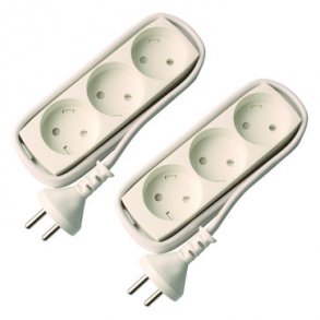 Stikdse T3 3 runde stik uden jord 1,5 meter hvid 2-pak