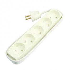 Uttag T5 5 runda stickproppar utan jord 1,5 meter vit