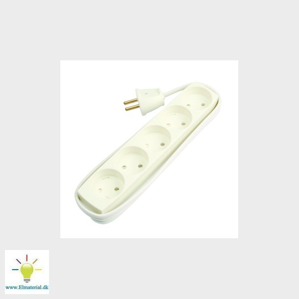 Stikdse T5 5 runde stik uden jord 1,5 meter hvid