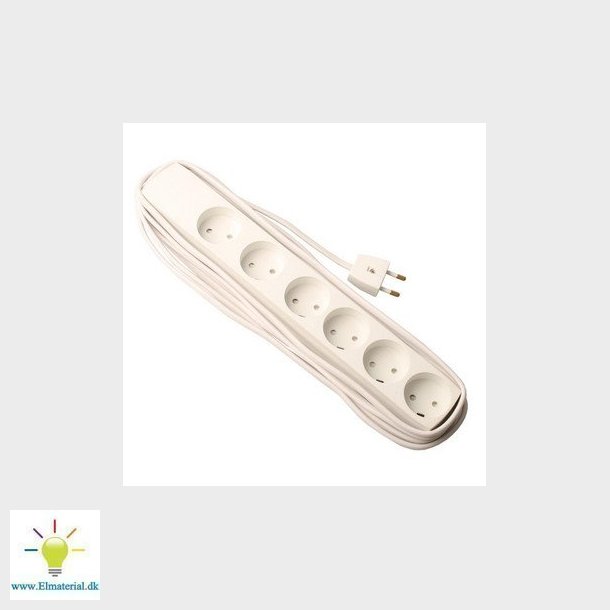 Stikdse T7 6 udtag m/blindhul 5m hvid