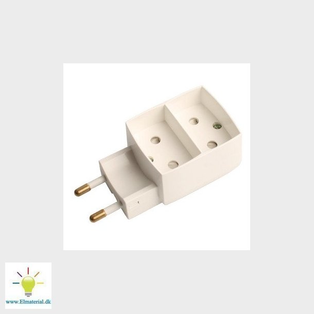 Dobbeltstik D1 2 flade udtag hvid, 9-530-1