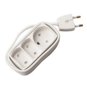 Sockel T1 2F + 1R utan jord 1,5 meter vit