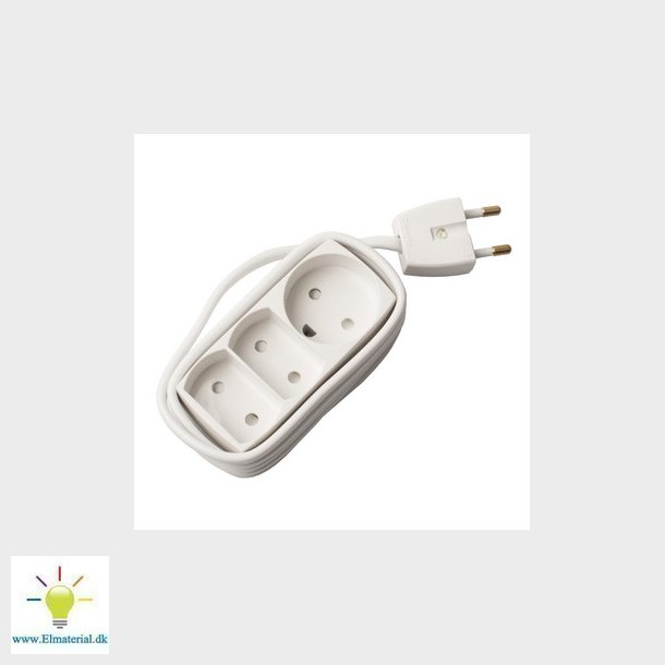 Stikdse T1 2F + 1R uden jord 1,5 meter hvid