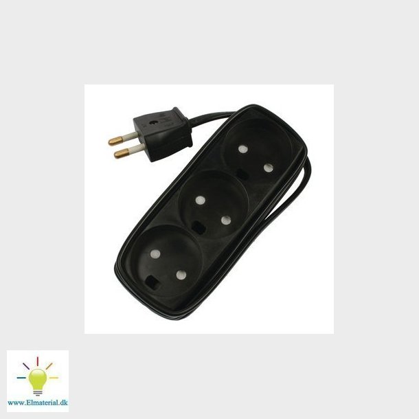 Stikdse T11 3 runde stik uden jord 1,5 meter sort