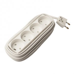 Uttag T13 4 runda stickproppar utan jord 5 meter vit