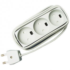 Sockel T11 3 runda uttag utan jord 2,5 meter vit