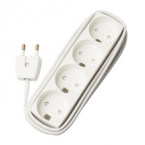 Uttag T13 4 runda stickproppar utan jord 2,5 meter vit