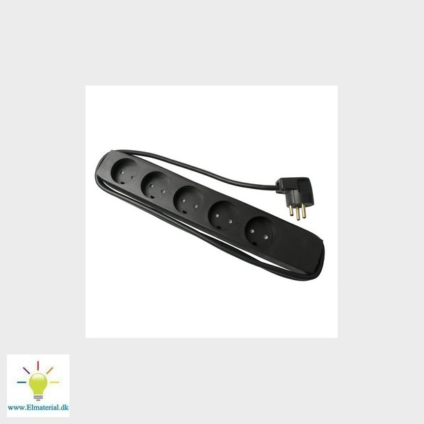 Stikdse T8/V5 5 runde stik med jord 1,5 meter sort