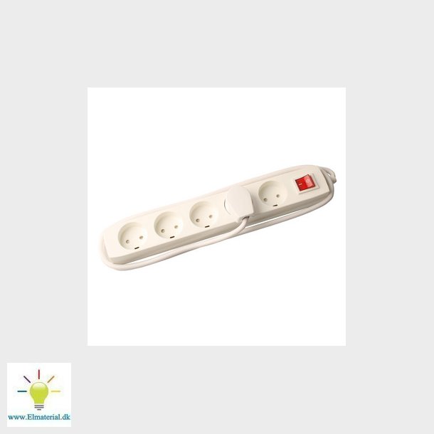 Stikdse T8 5 runde stik med jord med afbryder 1,5 meter hvid