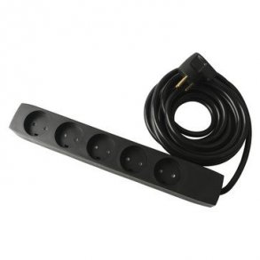 Uttag T8 5 runda stickproppar med jord 5 meter svart