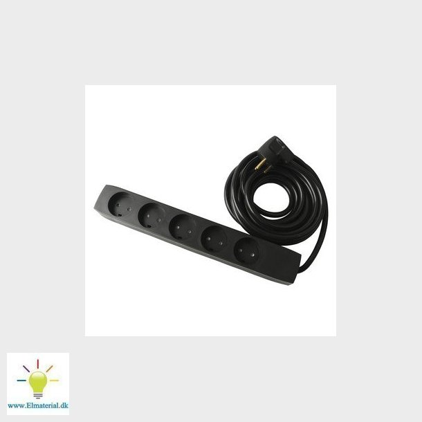 Stikdse T8 5 runde stik med jord 5 meter sort