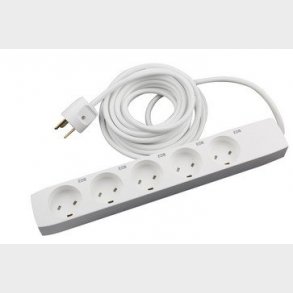 EDB-uttag T8 5 runda kontakter med jord 5 meter vit