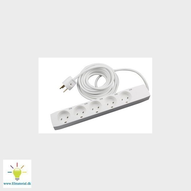 EDB stikdse T8 5 runde stik med jord 5 meter hvid