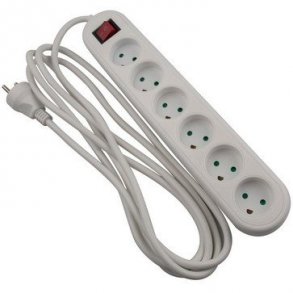 Uttag 6R med jord m/brytare 3 meter vit