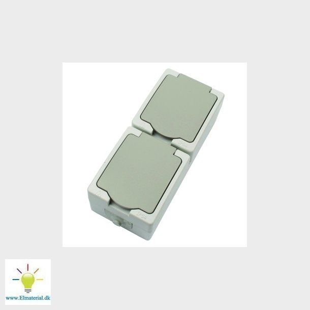 Stikkontakt dobbelt IP54 lodret gr