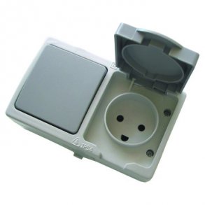 Strömbrytare / uttag combi IP54 horisontell gr