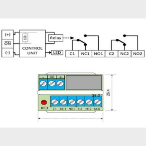 Rel�kort, mini, 2 skiftekontakt med klemme, IRRM3