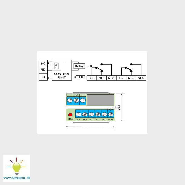 Relkort, mini, 2 skiftekontakt med klemme, IRRM3
