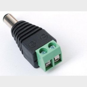 12V DC konnektor med skrueterminaler Han �5,5mm