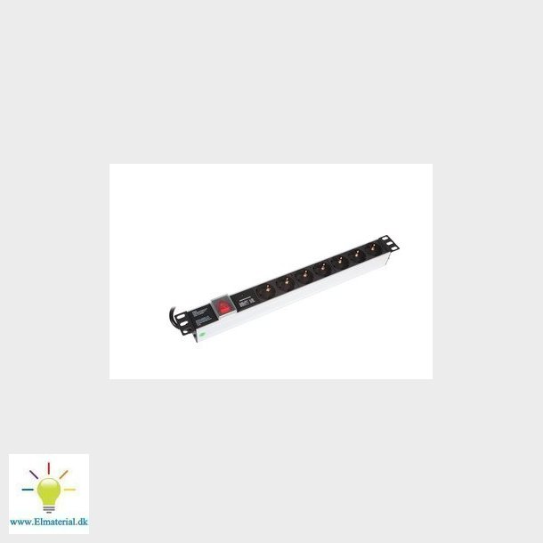 Powerpanel 7xSchuko med afb + led 1U sort