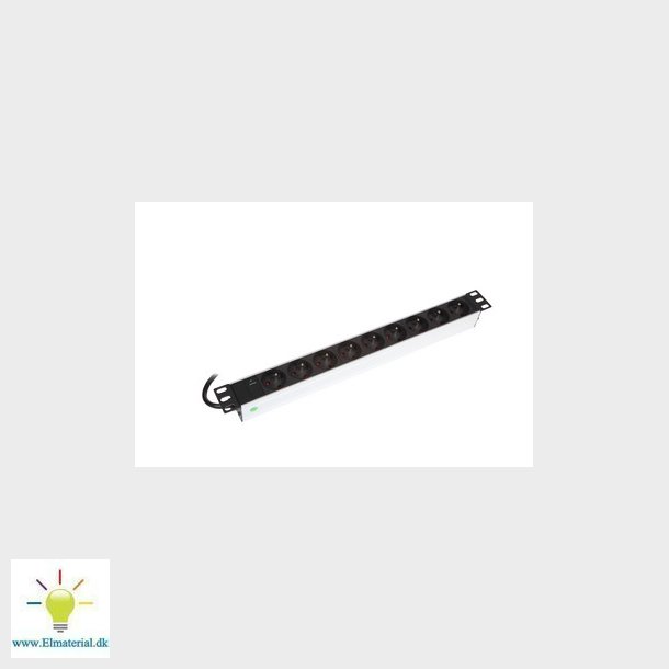 Powerpanel 9xPin jord med led 1U sort