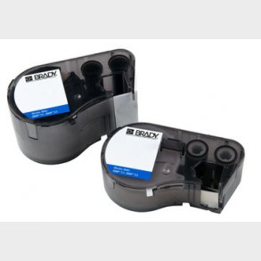 Self-laminating vinyl til BMP51, BMP53 printere. Sort p� hvid/transparent. 38,1 x 38,1 mm. 180 stk/r