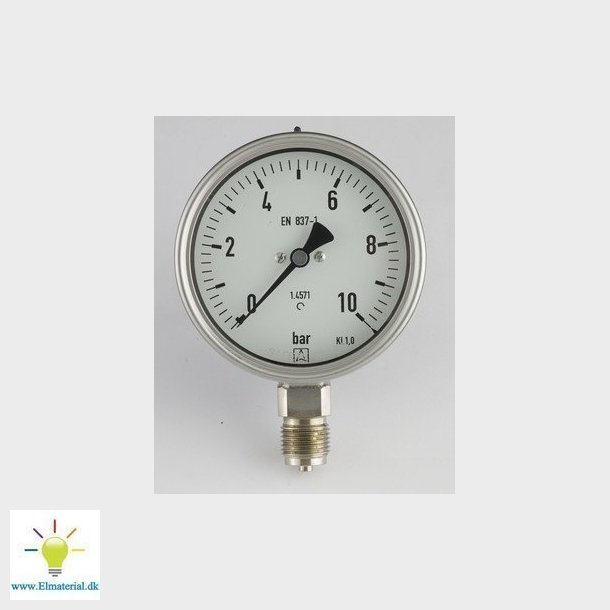 Kemi manometer 12" x 100 0-16 bar nedadrettet studs med glycerin