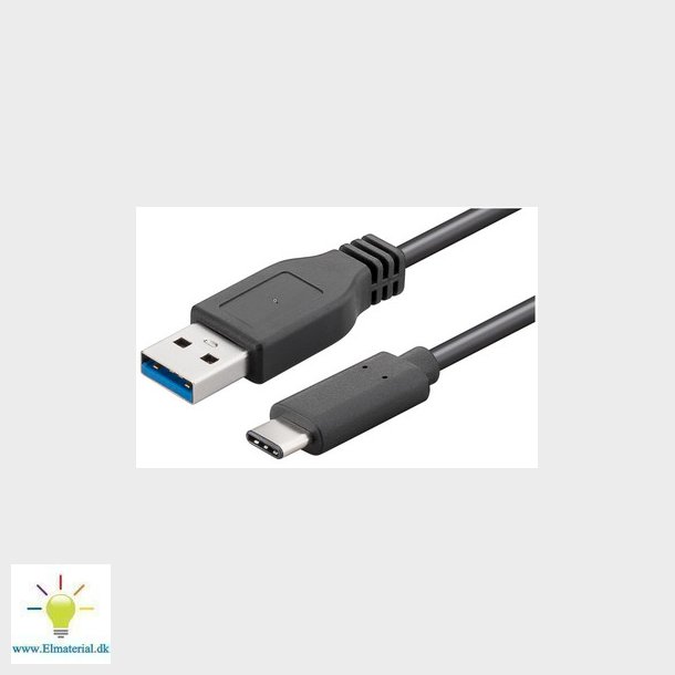 USB kabel type C - A 3.0 han/han 1m sort