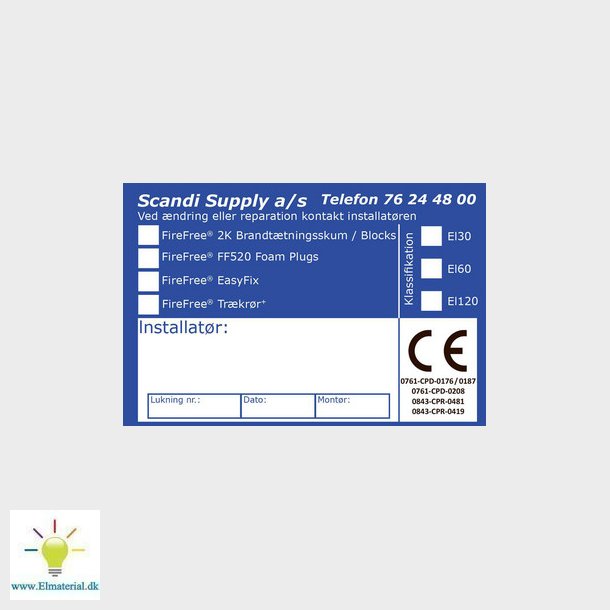FireFree CE-Etiket Plug-2K-EasyFix-Trkrr, Kundetryk