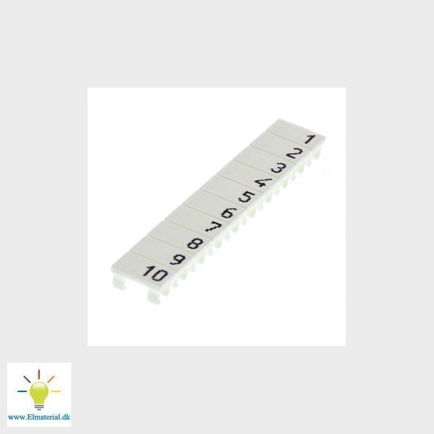 Markant Etiket til klemrkker 2,5 mm2 skruer modeller, 10 plastetikettermArkeret sekventielt 1-10 XW