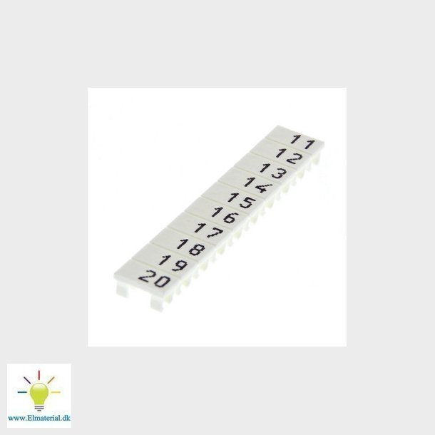 Markant Etiket til klemrkker 2,5 mm2 skruer modeller, 10 plastetikettermArkeret sekventielt 11-20 X