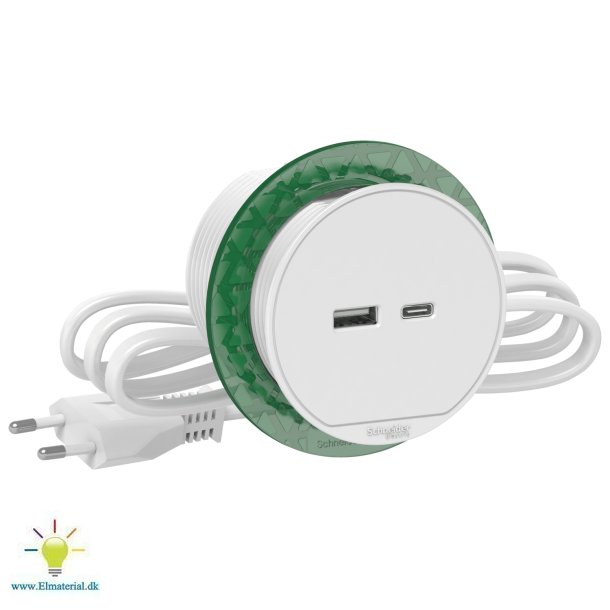 Bord Stikk. M/Usb A/C Hvid